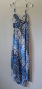 Vera Wang Princess blue, white, and gray maxi dress